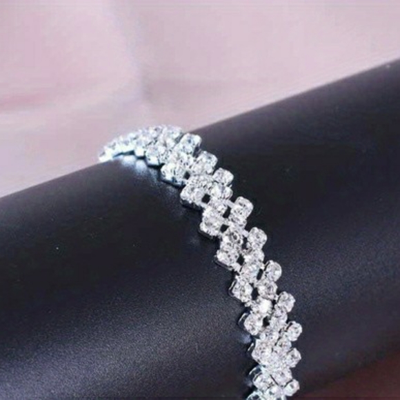 Rhombus Rhinestone Beaded Tennis Chain Ankle - Picture 3 of 8